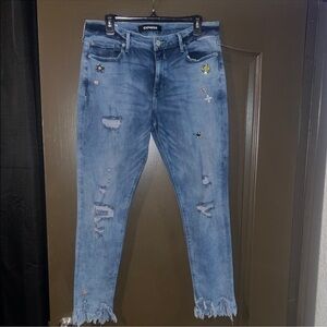 Express Light Blue Embellished Jeans